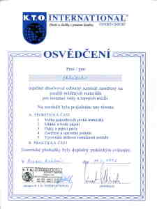 Osvědčení instalace měď